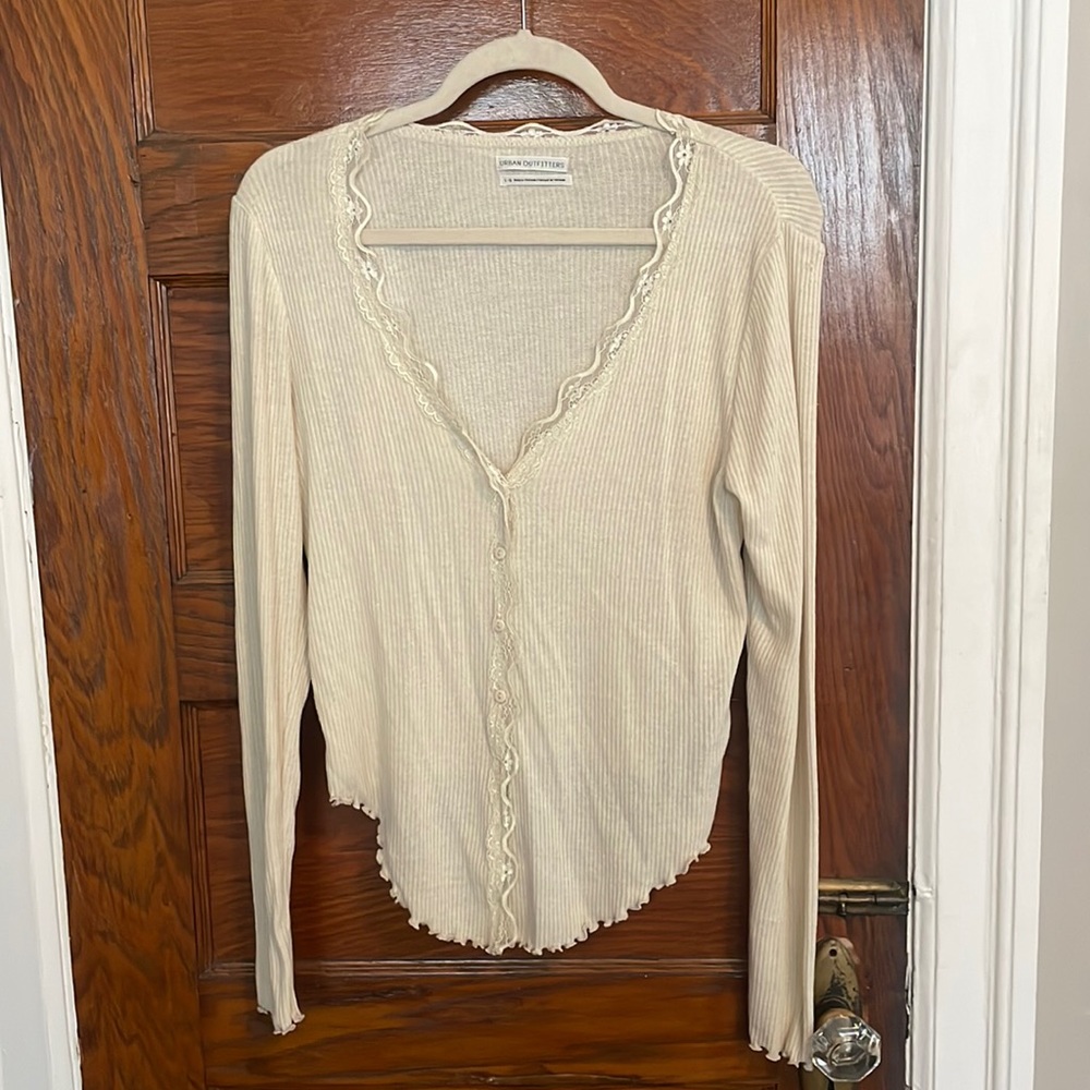 Gently worn! Urban outfitters ribbed button up cardigan with lace detail
